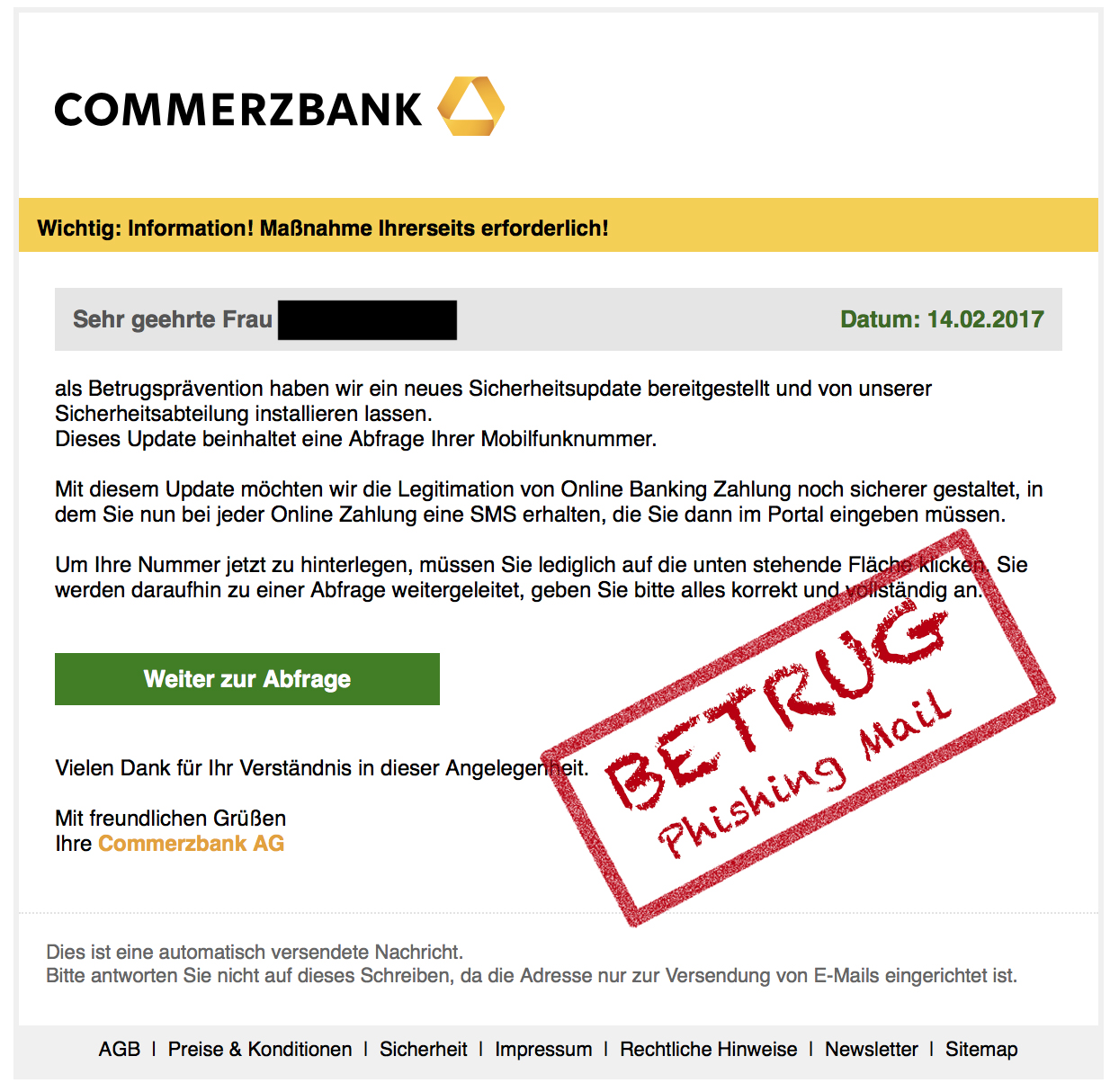 Phishingmail von Commerzbank